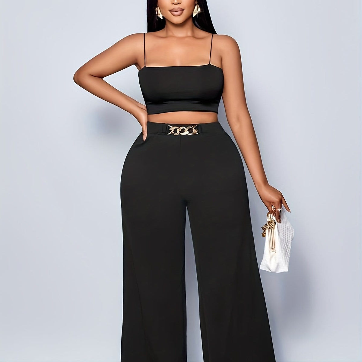 jkthpu-45 Black / UK 16 Plus Size, Plus Size Women's High-Waisted Wide-Leg Pants