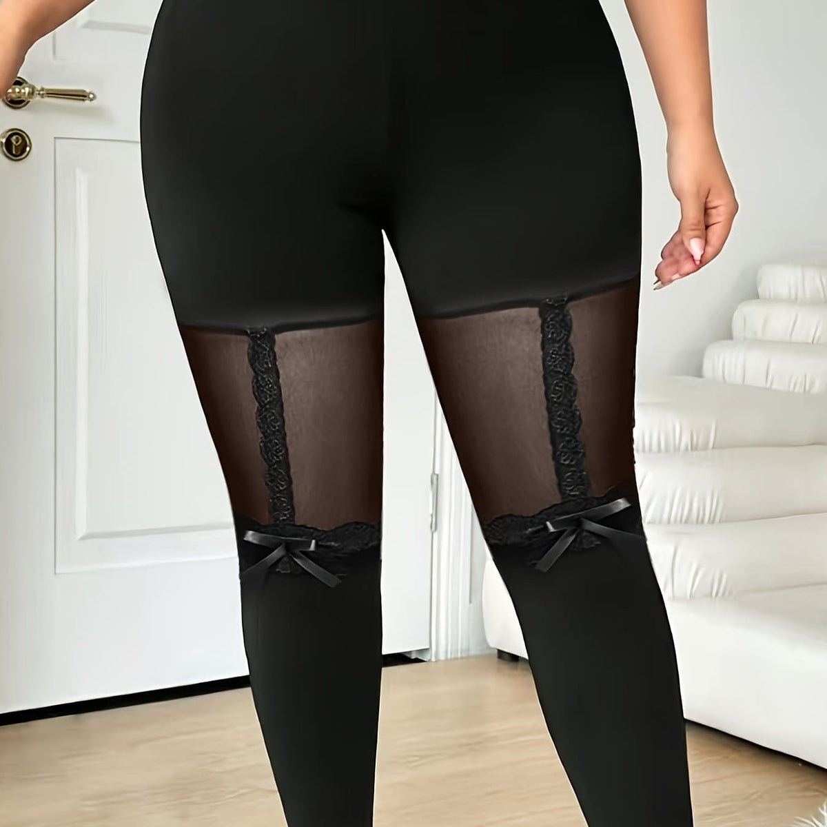 jkthpu-45 Black / UK 16 Plus Size, Targeted Women's Black Bow Patchwork Long