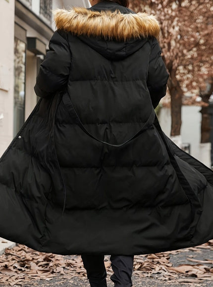 jkthpu-45 Black / UK 16 Plus Size WaistCinching OverKnee TieUp Coat