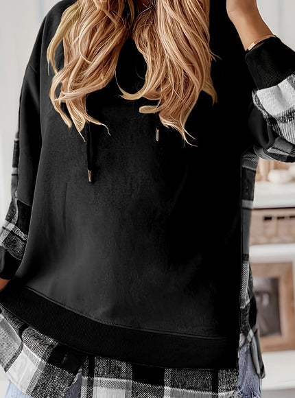 jkthpu-45 Black / UK 16 Plus Size, Women's Elegant Hooded Sweatshirt - Non-Stretchy