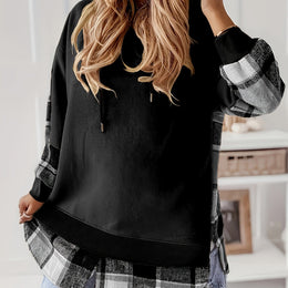 jkthpu-45 Black / UK 16 Plus Size, Women's Elegant Hooded Sweatshirt - Non-Stretchy