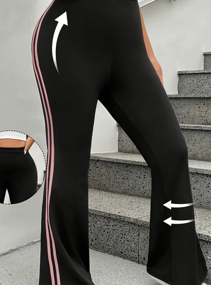 jkthpu-45 Black / UK 16 Plus Size, Women's Non-See-Through Pants - Flared Leggings