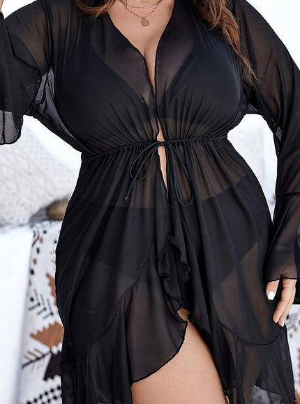 KissICON Black / UK 16 Ruffled Mesh Coverup – Chic Curve