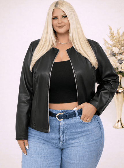 KissICON Outerwear Black / UK 16 / US 12 Plus Size Minimalist Black Zipper Jacket