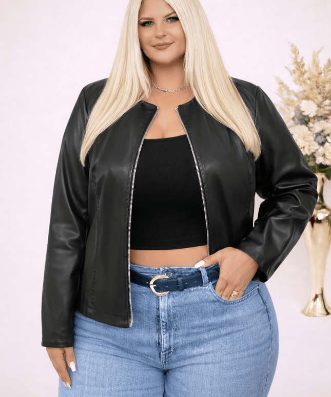 KissICON Outerwear Black / UK 16 / US 12 Plus Size Minimalist Black Zipper Jacket