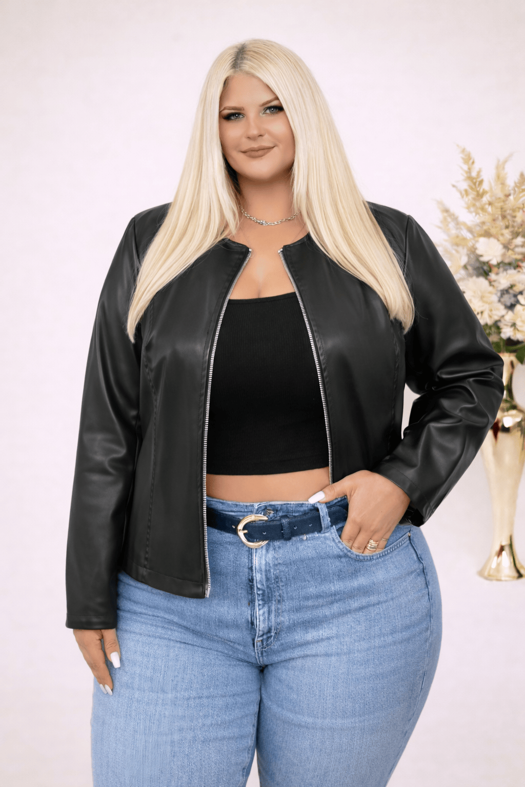 KissICON Outerwear Black / UK 16 / US 12 Plus Size Minimalist Black Zipper Jacket