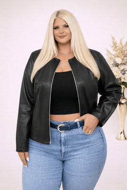 KissICON Outerwear Black / UK 16 / US 12 Plus Size Minimalist Black Zipper Jacket