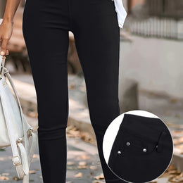 jkthpu-45 Black / UK 16 Women'S High-Waist Stretch Skinny Jeans with Metal Button
