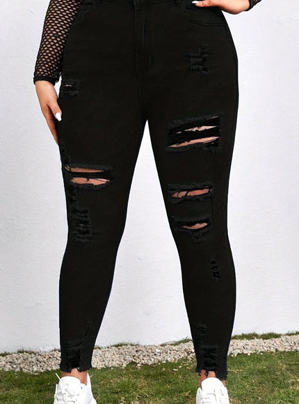 jkthpu-45 Black / UK 16 Women's High-Waisted Skinny Jeans - Stretchy Non-See-Through Leggings