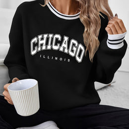 jkthpu-45 Black / UK 16 Women'S Plus Size Chicago IL Fleece-Lined Sweatshirt -