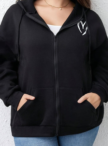 jkthpu-45 Black / UK 18 1pc Plus Size Women's Zip Up Hoodie -
