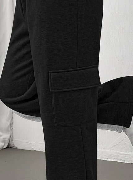 jkthpu-45 Black / UK 18 Chic Black Joggers AllSeason Casual Comfort Pockets