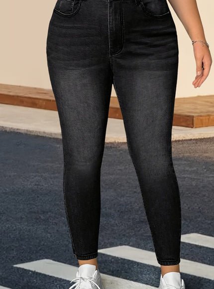 jkthpu-45 Black / UK 18 Chic Black Skinny Jeans for Women - High-Stretch,