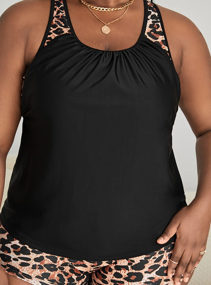KissICON Black / UK 18 Chic Leopard Curve Tankini – Beach Vacation Ready