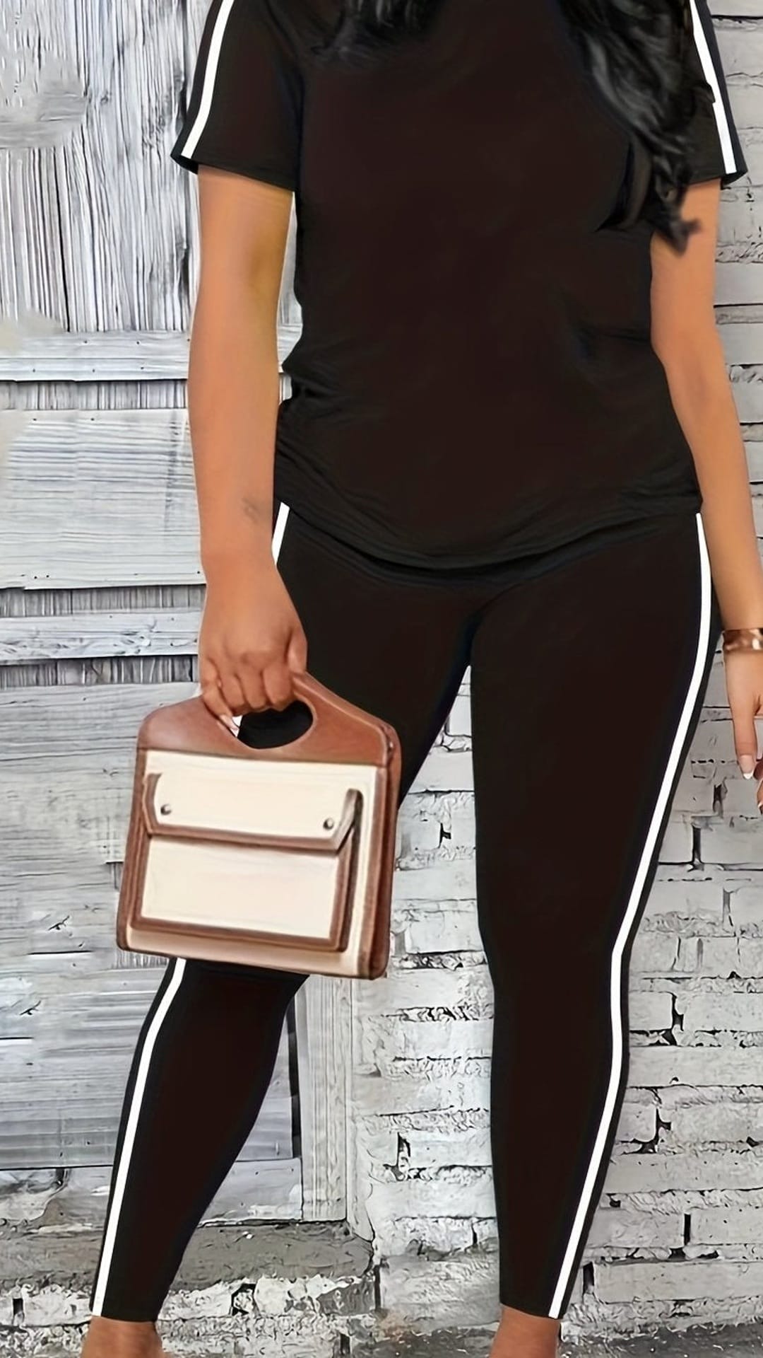 jkthpu-45 Black / UK 18 Chic Plus Size Casual Short Sleeve Long Pants Set