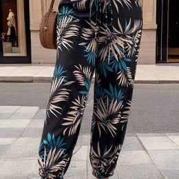 jkthpu-45 Trousers Black / UK 18 Chic Plus Size HighWaisted Printed Tapered Pants