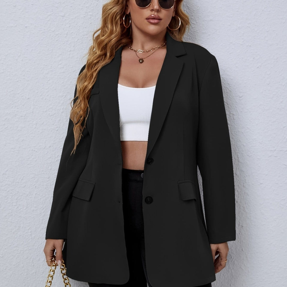 jkthpu-45 Black / UK 18 Chic Plus Size Womens Suit Jacket for Effortless Style