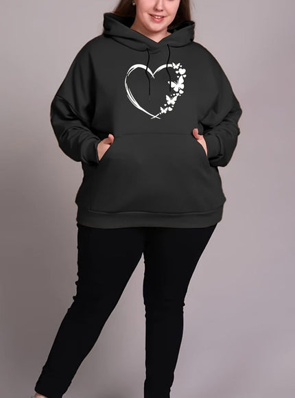 jkthpu-45 Black / UK 18 Cozy Plus Size Women's Hoodie with Heart &