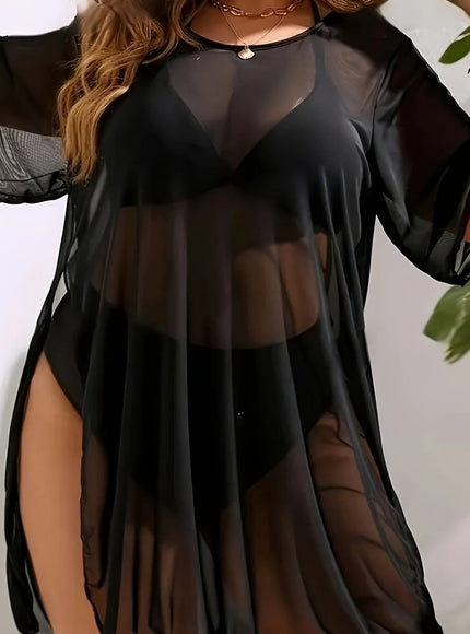 KissICON Black / UK 18 Curve Green Mesh Beach Coverup