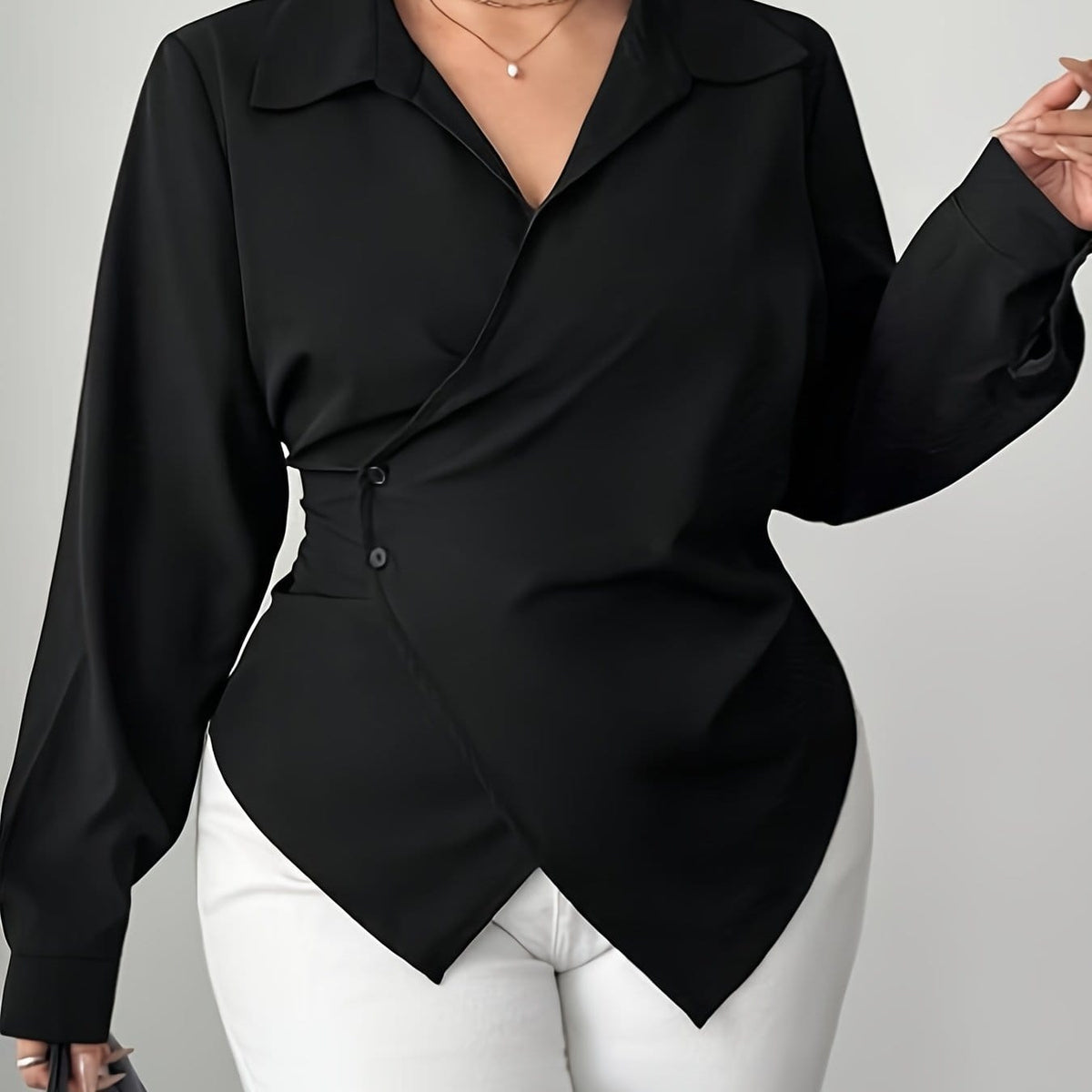 KissICON Black / UK 18 Curve Oversized Black Collar Shirt – Formal Wear