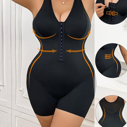 jkthpu-45 Black / UK 18 Curvy Fit Black Orange Plus Size Bodycon Onesie Bodysuit