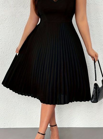 jkthpu-45 Black / UK 18 Elegant Contrast Lace Sleeveless Midi Dress - Black & White A-Line Ruffled Hem, Stretchy Polyester-Spandex Blend, Loose Fit for Casual & Formal Occasions