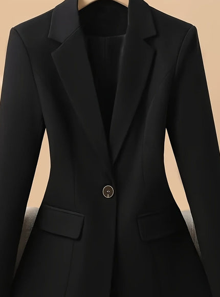 KissICON Black / UK 18 Elegant Curve Blazer – Chic Solid Notch
