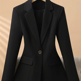 KissICON Black / UK 18 Elegant Curve Blazer – Chic Solid Notch