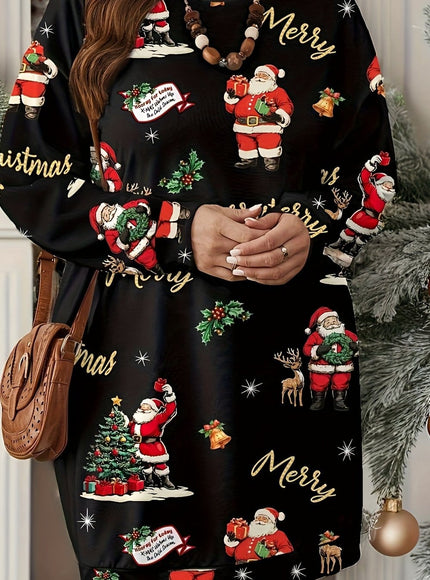 KissICON Black / UK 18 Elegant Curve Christmas Tshirt Festive Santa Gold Blouse