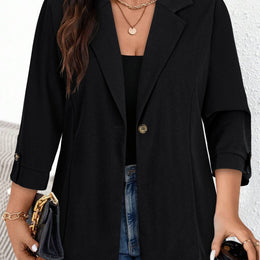 KissICON Black / UK 18 Elegant Curve Collar Blazer – Tailored Washable Allseason