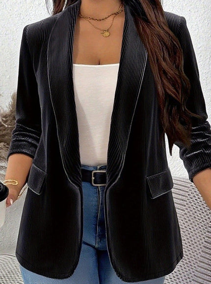 KissICON Black / UK 18 Elegant Curve Long Sleeve Blazer – Slim Fit