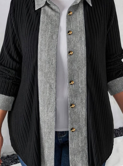 KissICON Black / UK 18 Elegant Curve V-Neck Cardigan