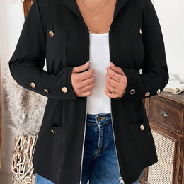 KissICON Black / UK 18 Elegant Curve Zipup Jacket – Flared Hem Versatility