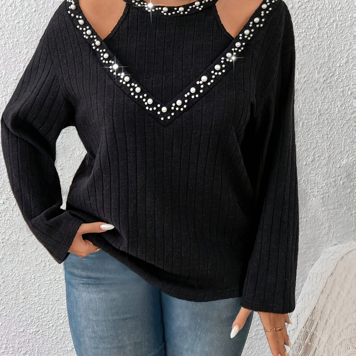 jkthpu-45 Black / UK 18 Elegant Mock Collar Burgundy Plus Size Long Sleeve Winter Top