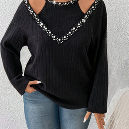 jkthpu-45 Black / UK 18 Elegant Mock Collar Burgundy Plus Size Long Sleeve Winter Top