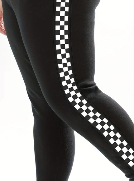 jkthpu-45 Black / UK 18 Elegant Plus Size Jogger Sweatpants with Side Checkered Pockets