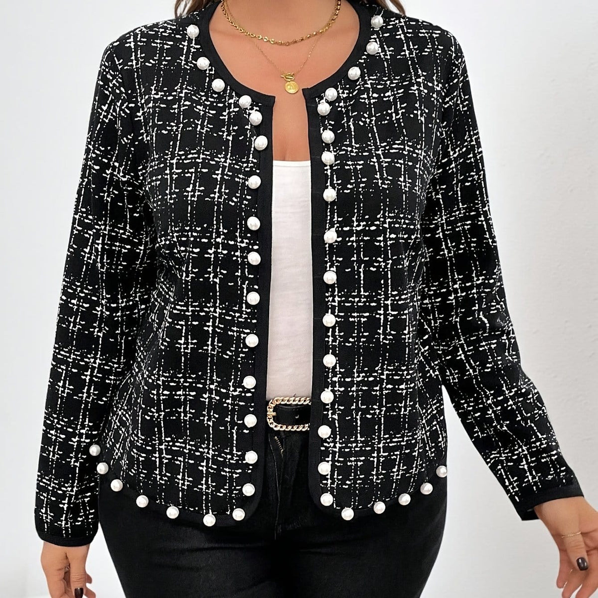 jkthpu-45 Black / UK 18 Elegant Plus Size NoCollar Open Front Blazer Jacket