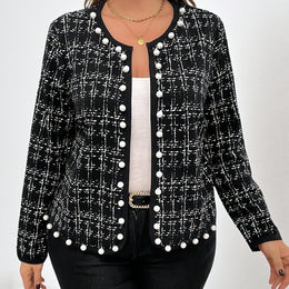 jkthpu-45 Black / UK 18 Elegant Plus Size NoCollar Open Front Blazer Jacket