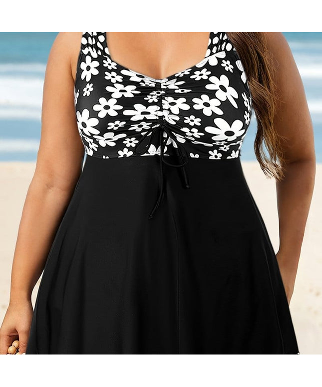 KissICON Black / UK 18 Floral V-Neck Curve Tankini – Beach Vacation Ready