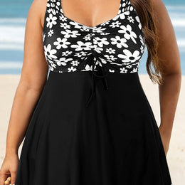 KissICON Black / UK 18 Floral V-Neck Curve Tankini – Beach Vacation Ready