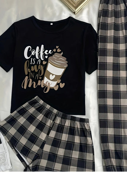 jkthpu-45 Black / UK 18 Ladies' Sweet Cartoon Loungewear Set - Casual, Comfortable