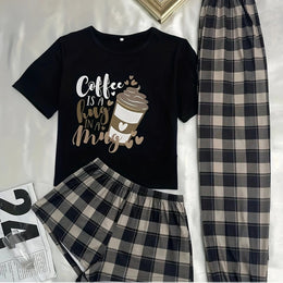jkthpu-45 Black / UK 18 Ladies' Sweet Cartoon Loungewear Set - Casual, Comfortable