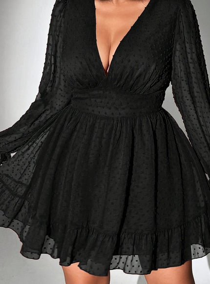 jkthpu-45 Black / UK 18 Plus Size, A24B1029 Elegant Mesh Long Sleeve Sexy Plus Size Open Front Dress