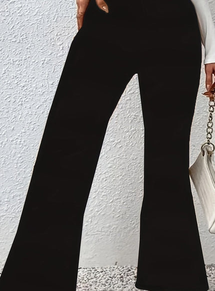jkthpu-45 Black / UK 18 Plus Size Black Flare Leg Knit Trousers – Elegant Medium Stretch
