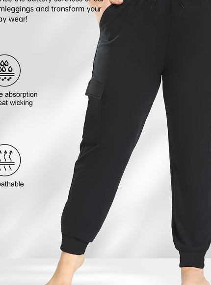 jkthpu-45 Black / UK 18 [Plus Size Cargo Pants] Stretchy Plus Size High-Waist