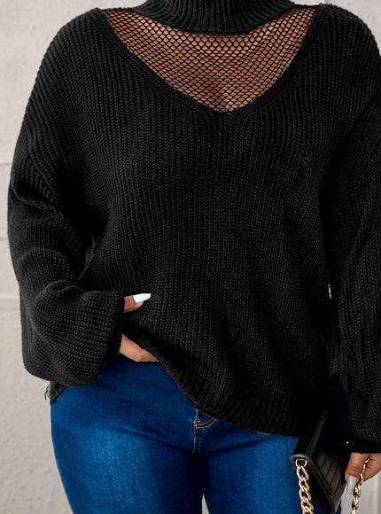 KissICON Black / UK 18 Plus Size Casual High Neck Pullover Sweater -