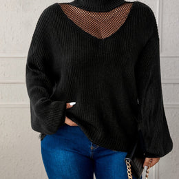 KissICON Black / UK 18 Plus Size Casual High Neck Pullover Sweater -