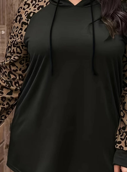 jkthpu-45 Black / UK 18 Plus Size Casual Sweatshirt, Women's Plus Colorblock Leopard