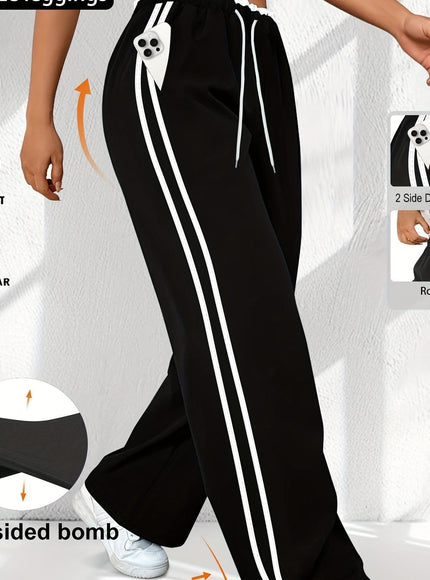 jkthpu-45 Black / UK 18 Plus Size High Stretch Straight Leg Trousers with Side Stripe – 6 Colours
