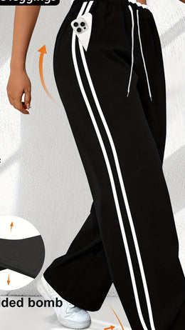 jkthpu-45 Black / UK 18 Plus Size HighWaisted Stretchy Joggers Maroon  White